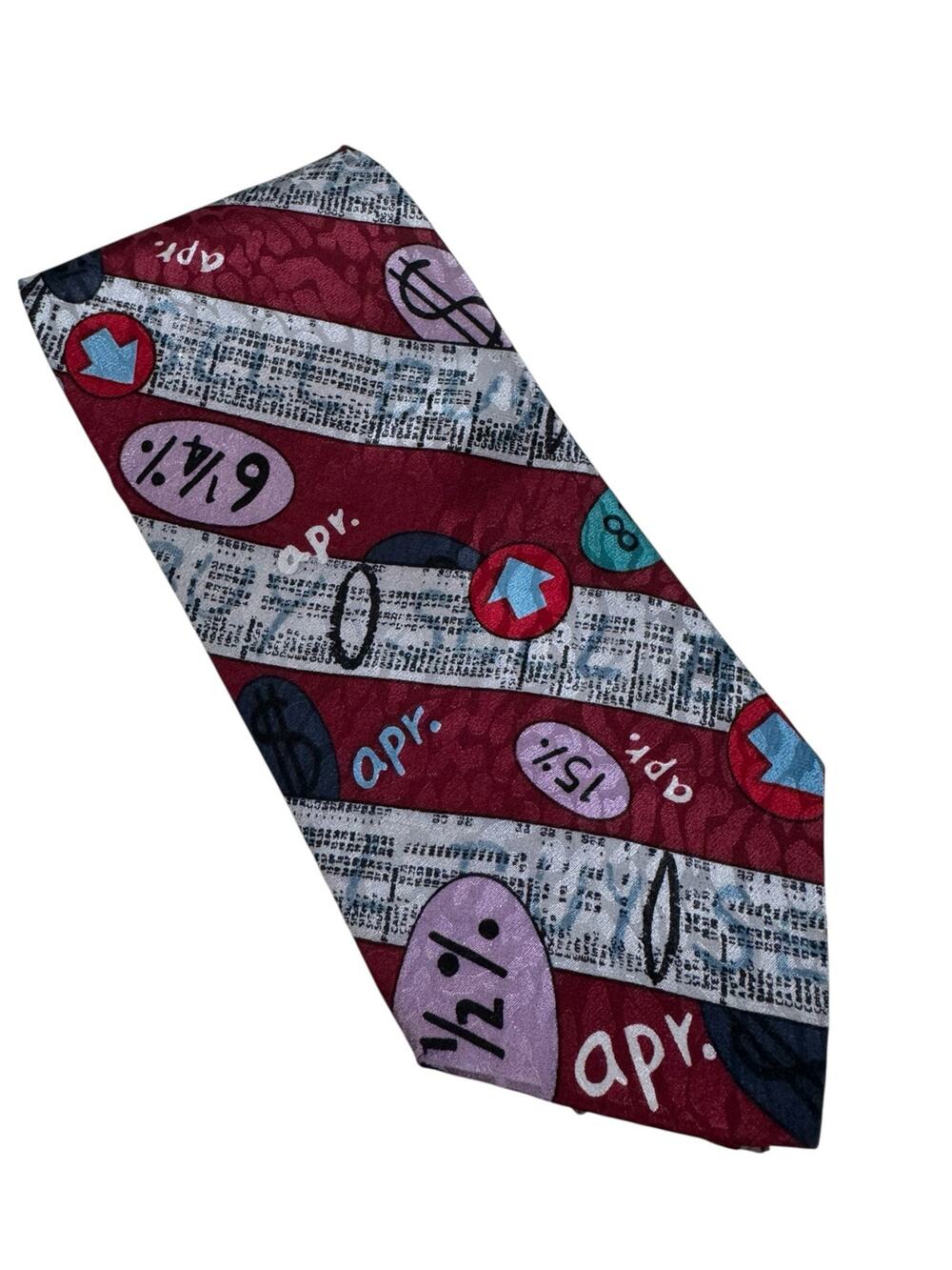 Vintage CHARLES PATRICK J.Blades & Co Accounting Finance 100% Silk Tie Red Gray